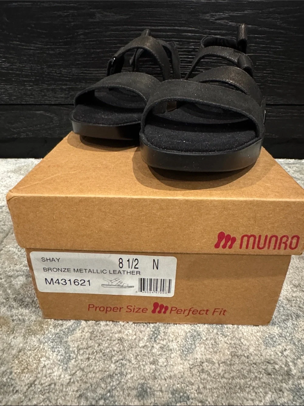 Munro Metallic Black Velcro Strap Sandals - Picture 3 of 6